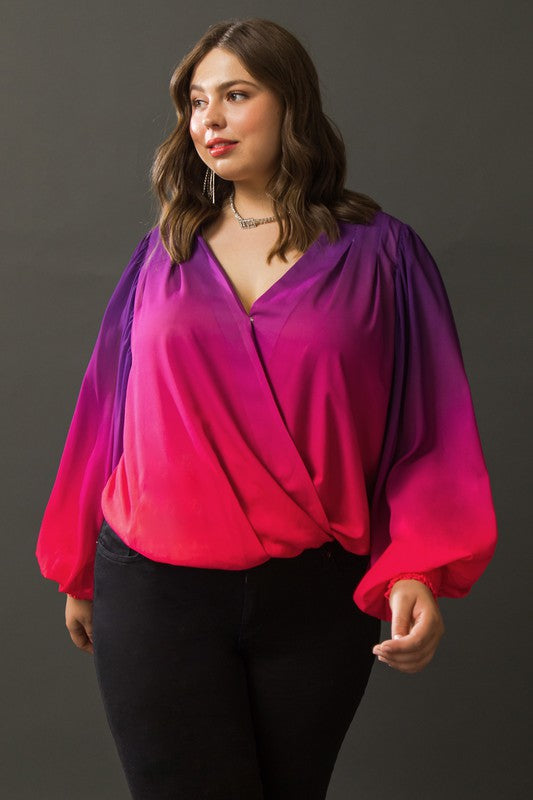 Take Me Out Ombré Plus Size Long Sleeve Top 1x