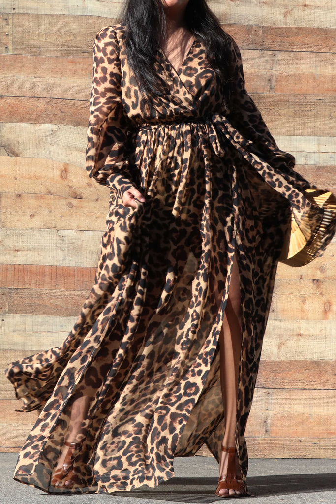Plus Size Leopard Print Maxi Dress Sexy Hollow Out Design