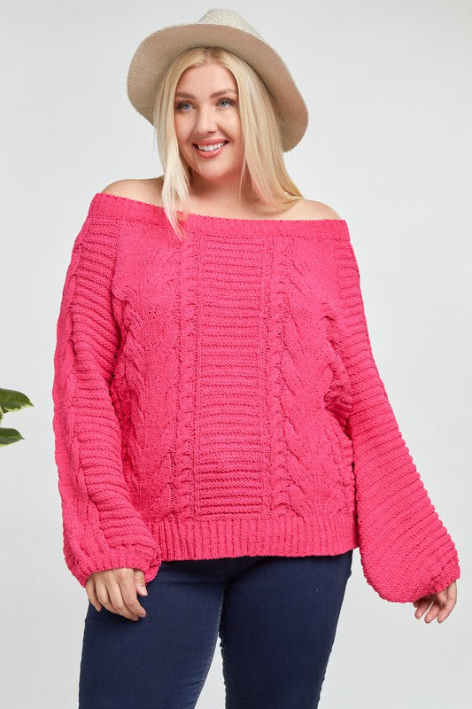 Bend and Snap Pink Off Shoulder Plus Size Sweater