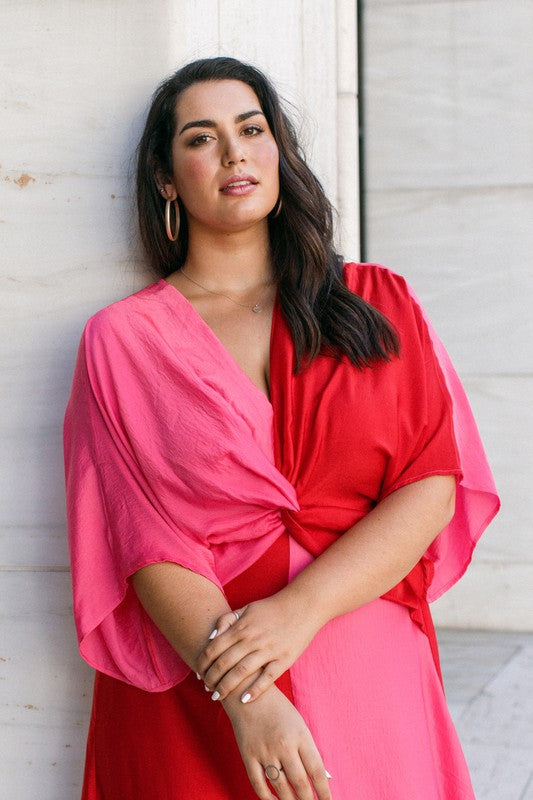Take Me Out Red and Pink Color Block Plus Size Dress Haute2Wear Take Me Out Red and Pink Color Block Plus Size Dress Haute2Wear