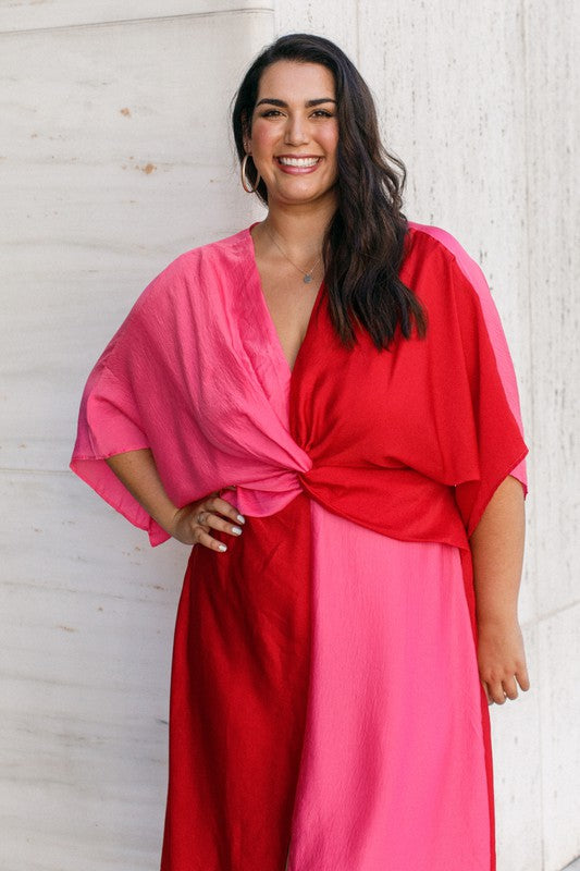 Take Me Out Red and Pink Color Block Plus Size Dress Haute2Wear Take Me Out Red and Pink Color Block Plus Size Dress Haute2Wear