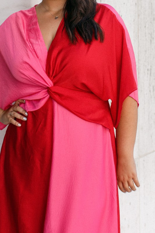 Take Me Out Red and Pink Color Block Plus Size Dress Haute2Wear Take Me Out Red and Pink Color Block Plus Size Dress Haute2Wear
