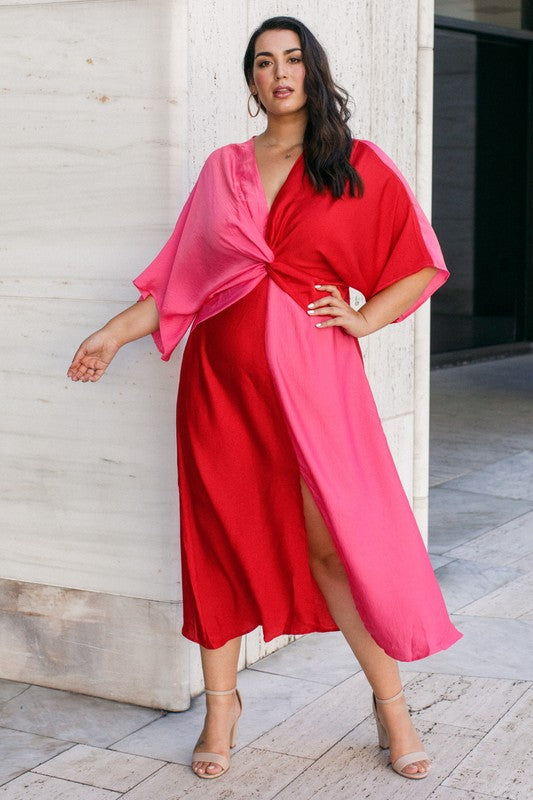 Take Me Out Red and Pink Color Block Plus Size Dress Take Me Out Red and Pink Color Block Plus Size Dress