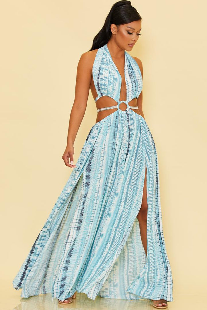 Stuck In Santorini Blue Cut Out Maxi Dress Haute2Wear Stuck In Santorini Blue Cut Out Maxi Dress Haute2Wear
