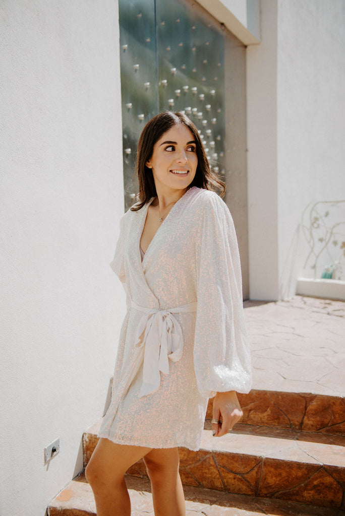 white sequin wrap dress Love Lasts Forever White Sequin Long Sleeve Maxi Dress