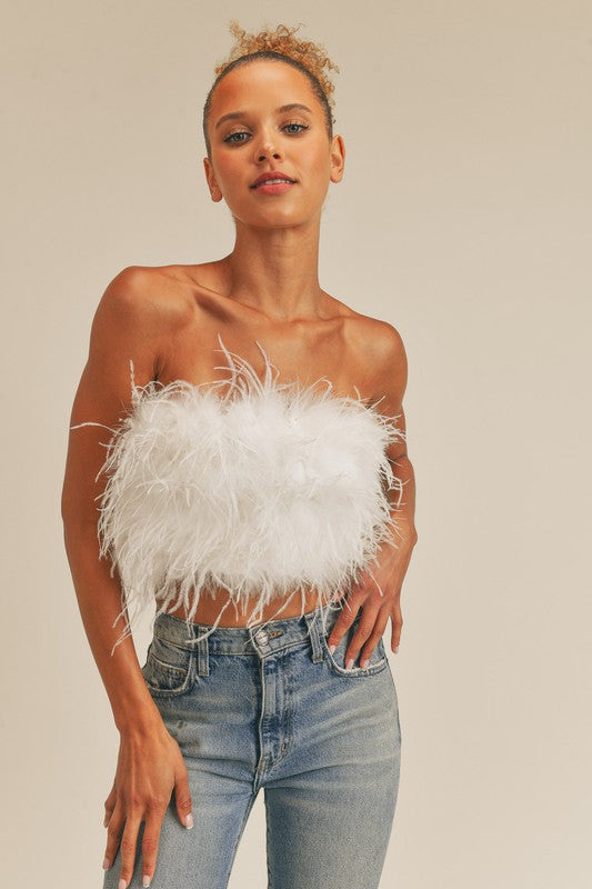The Night Is Young White Feather Crop Top